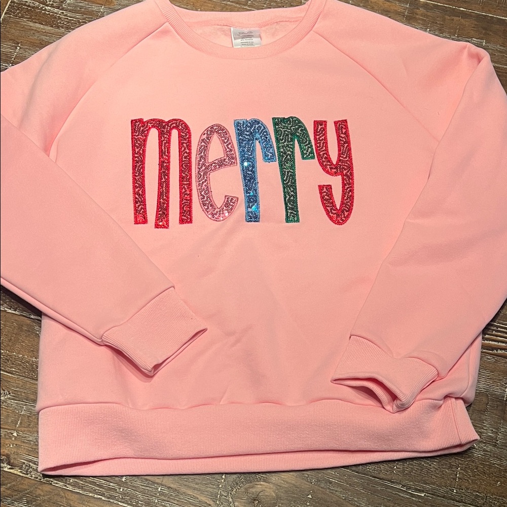 Festive Pink 'Merry' Graphic Sweater